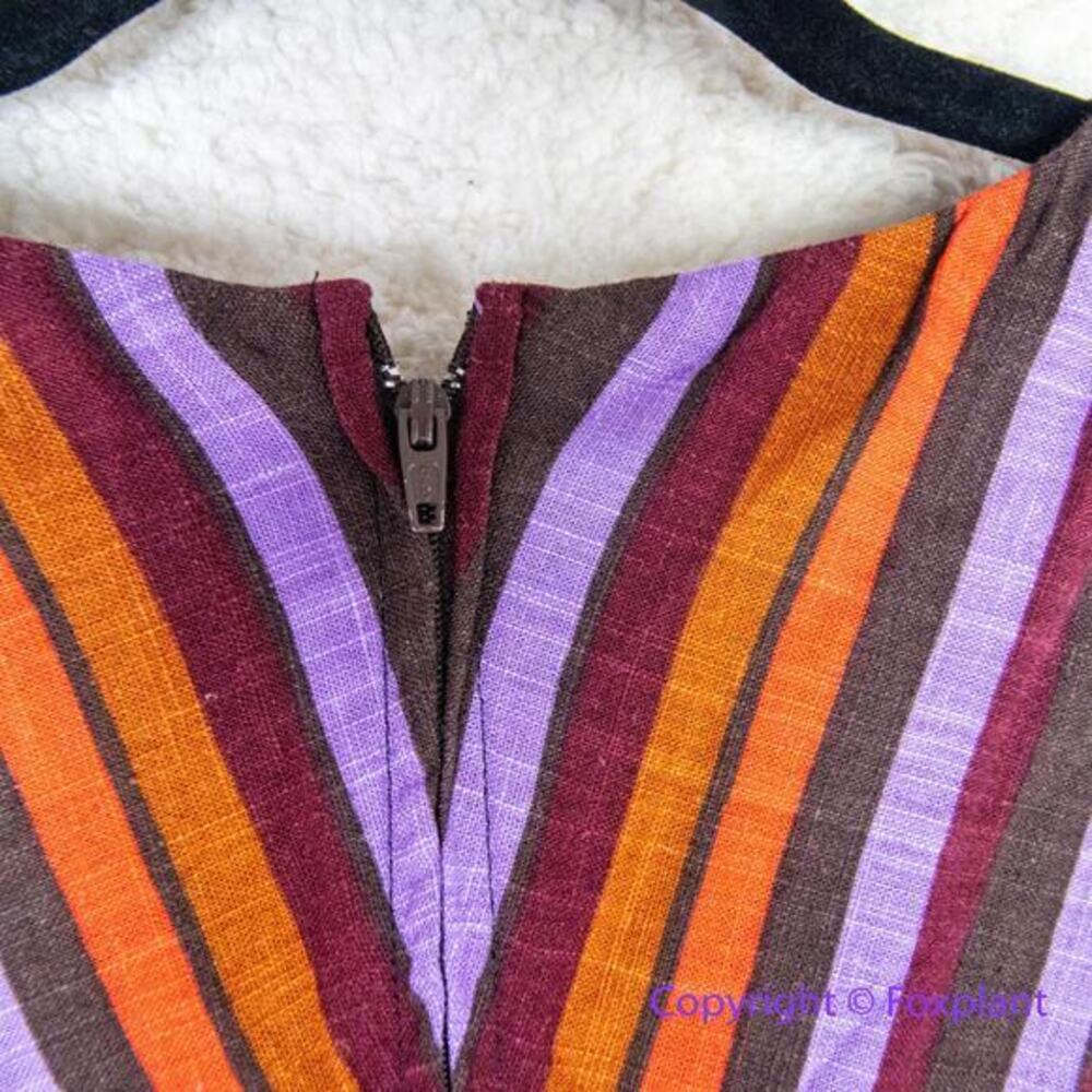 Modcloth Linen Blend Retro Striped Midi Dress Sleeveless Purple Orang, size S - Picture 11 of 15